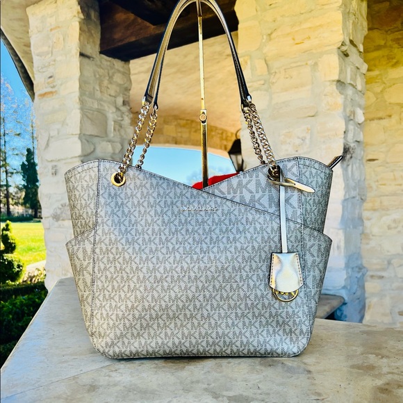 Michael Kors xlarge chain gold signature tote&wallet pale gold NWT - Picture 4 of 15